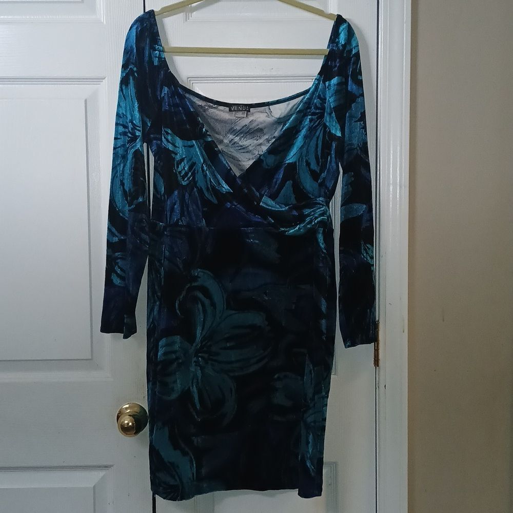 Venus blue turquoise faux wrap dress super soft  Sz XL  EUC